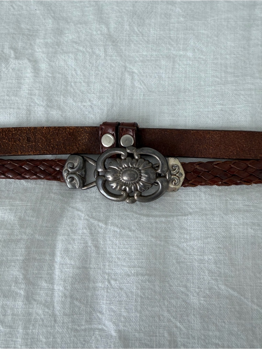Vintage Olga Santini Concha Hip Belt Leather Braided Brown 90s Boho Y2K Western - Picture 10 of 15